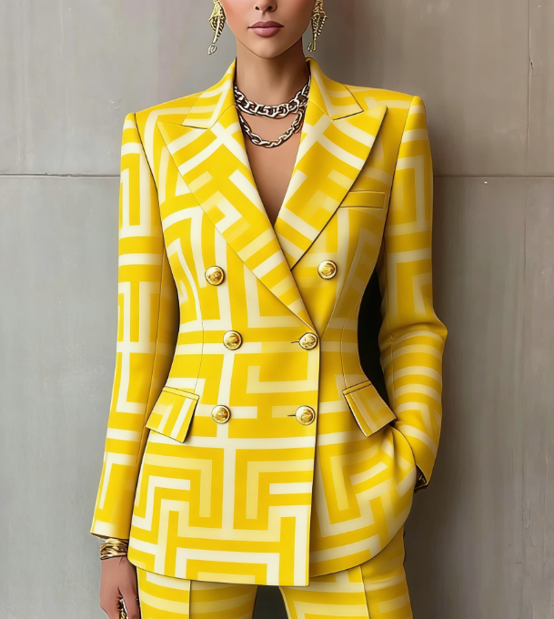 Veston à carreaux double boutonnage femme rétro