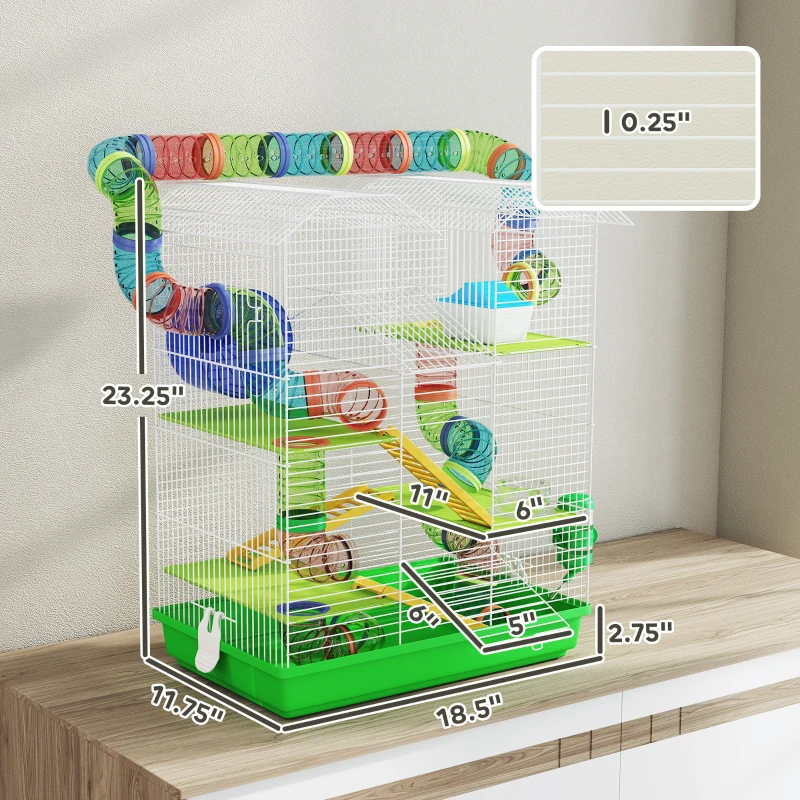PawHut Cage hamster 5 étages avec tubes et accessoires vert