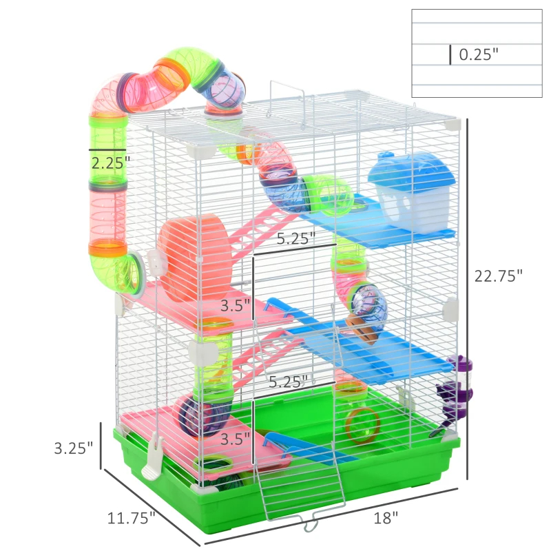 Cage hamster 5 étages portable avec roues et tube