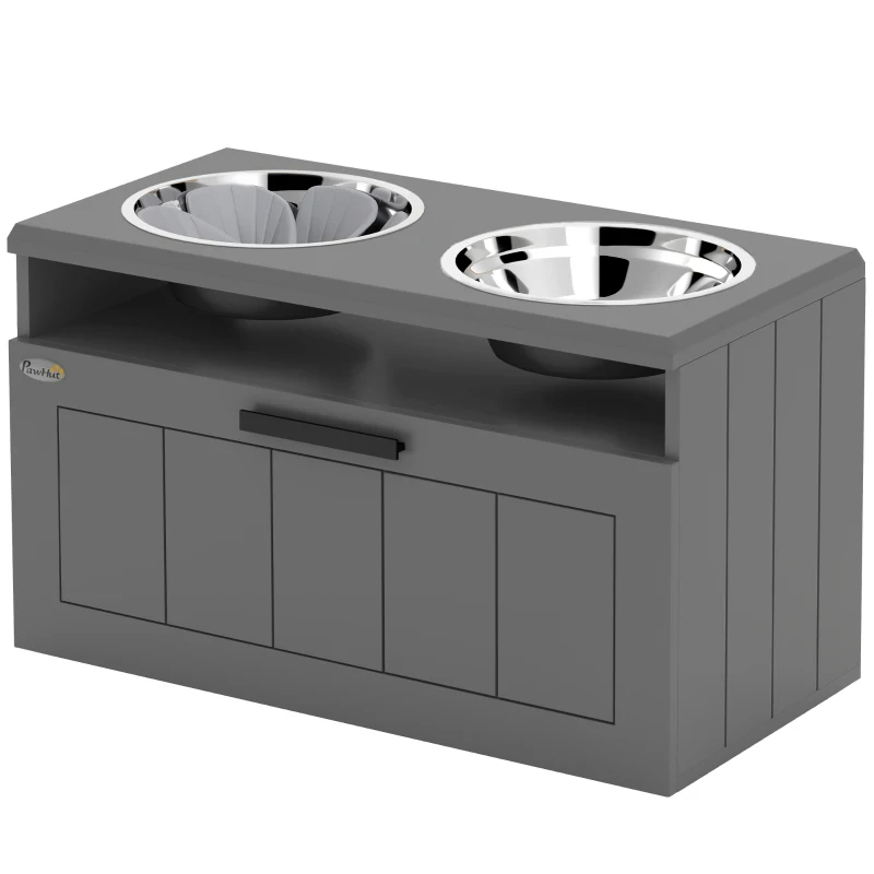 Bols surélevés grandes races, support acier inox, tiroir rangement, jaune