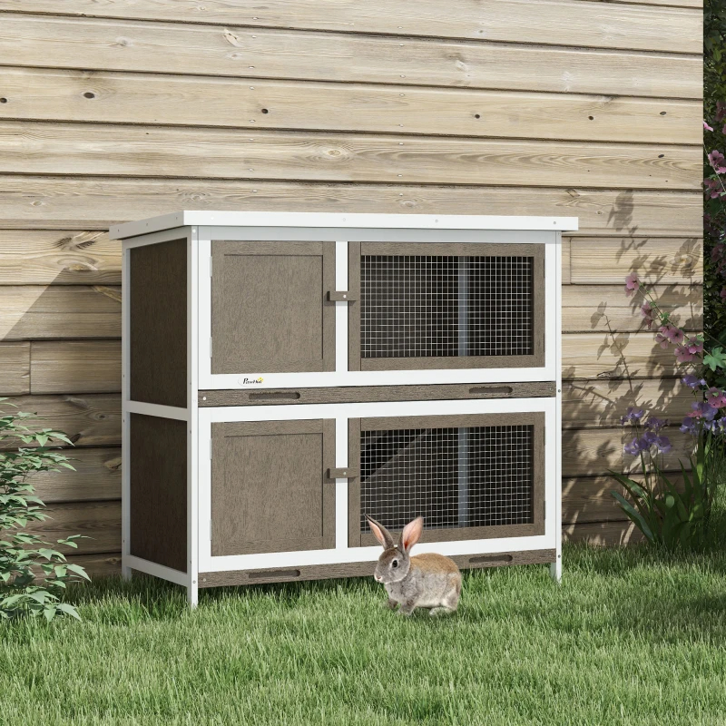 PawHut Hutch lapin bois avec rampe, intérieur/extérieur