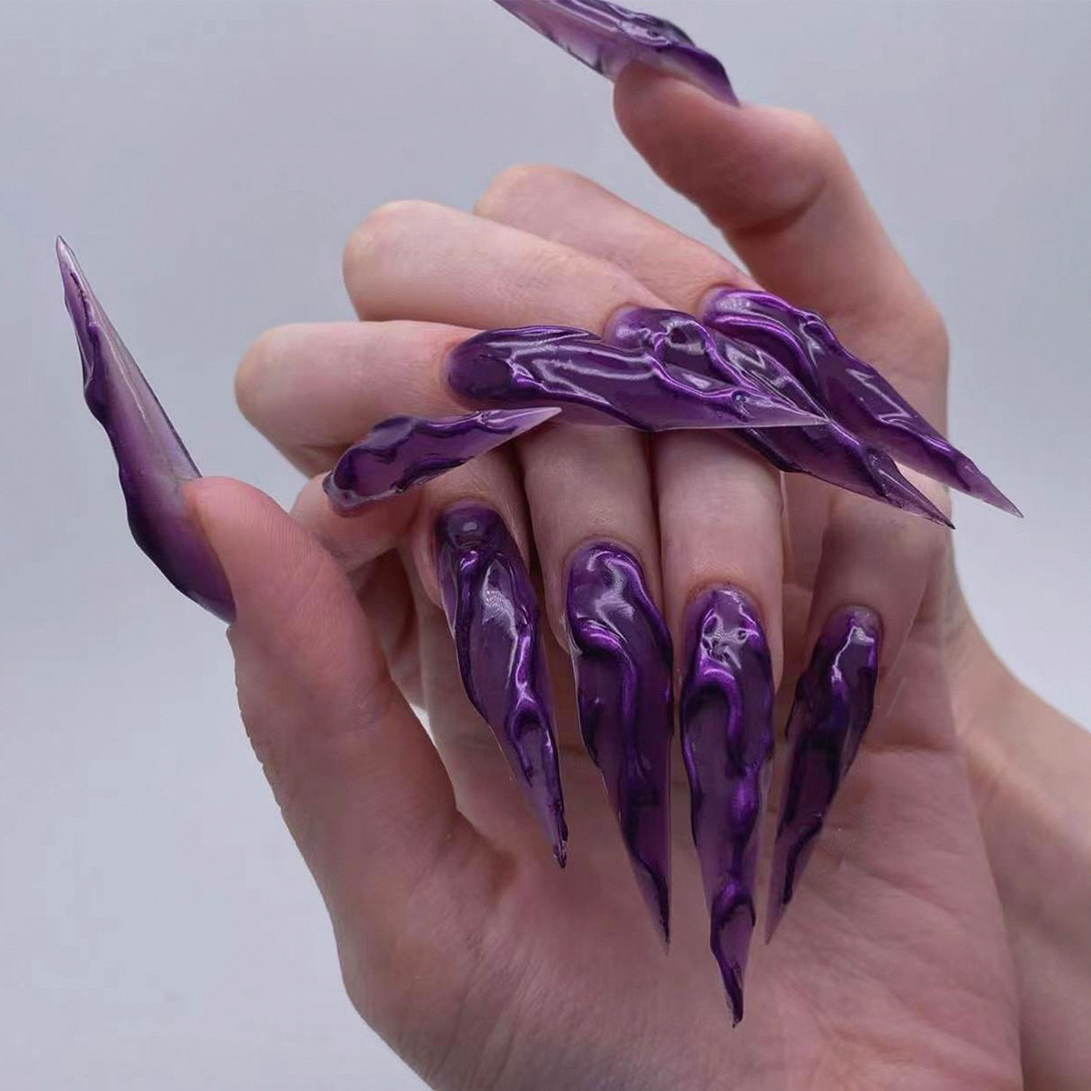 24 Pcs Griffes Diable Ongles Presser Pourpre Paillettes