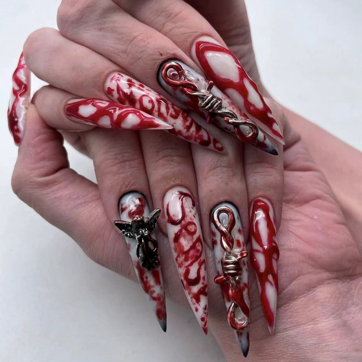 24 Pcs Ongles Art Larme Angelique Sang 3D
