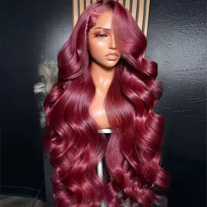 Perruque 13x6 HD bordeaux cheveux humains indienne