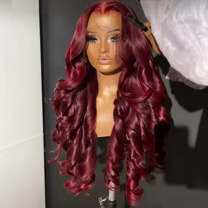 Perruque 13x4 HD bordeaux cheveux humains brésilienne