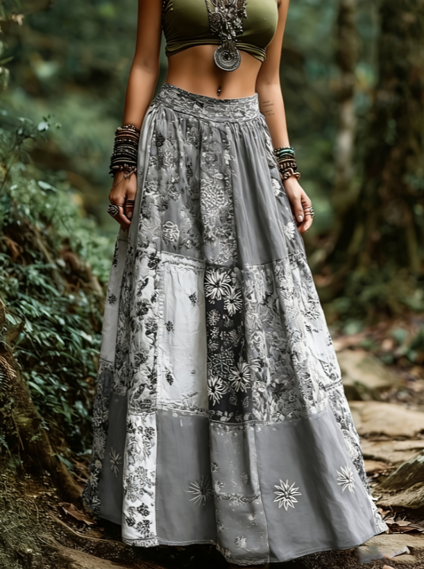 Robe longue patchwork taille haute bohème