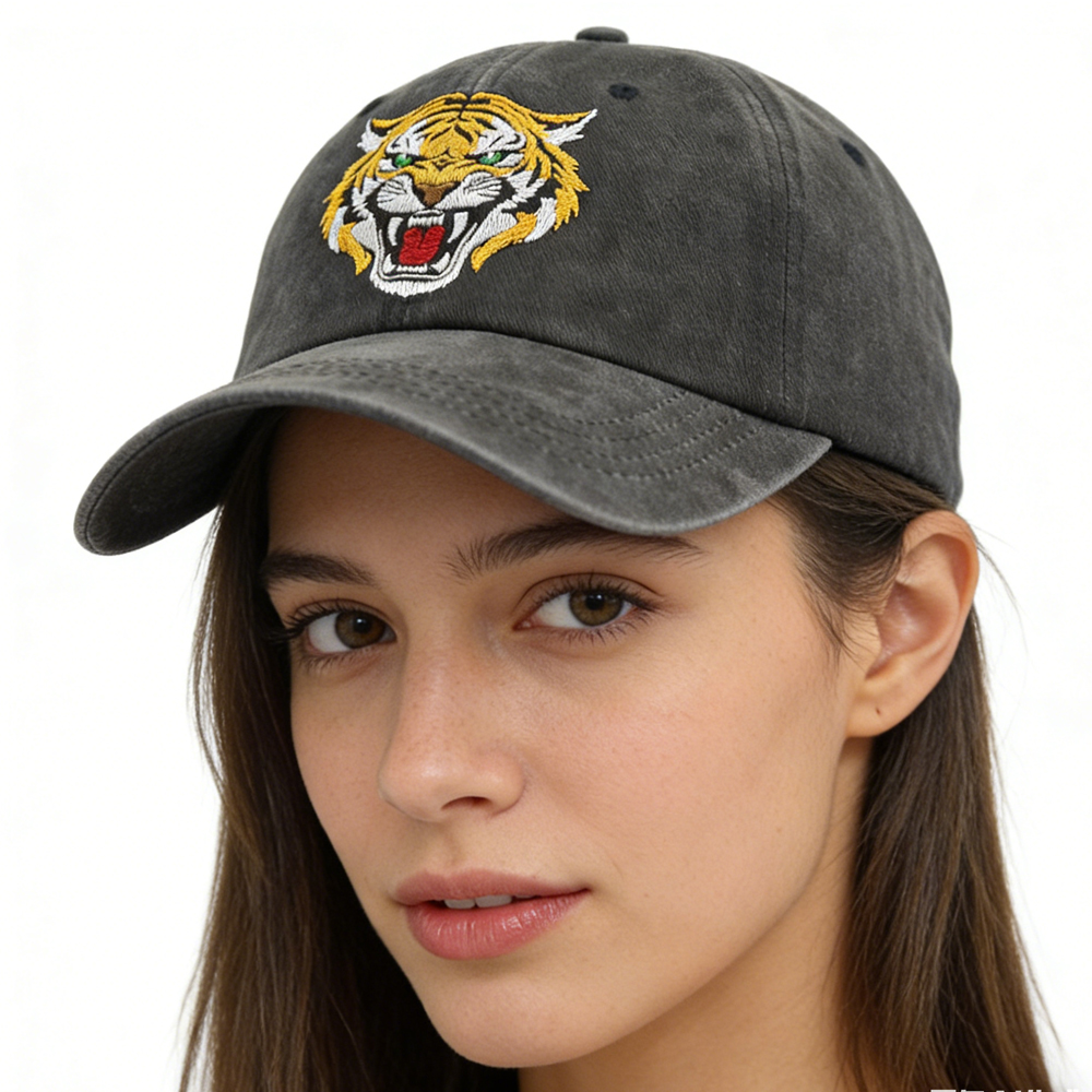 2pc Casquette Tigre Homme Femme Coton Brodé Animaux Sauvages