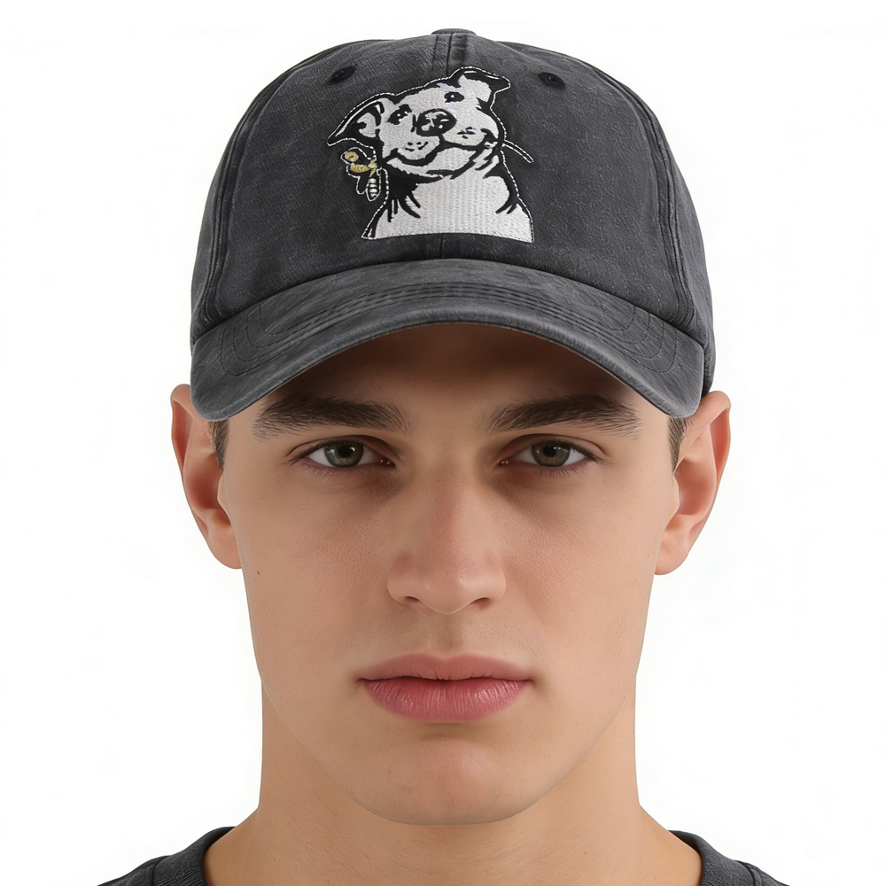 2pc Casquette Amoureux Chien Homme Femme Denim Brodée