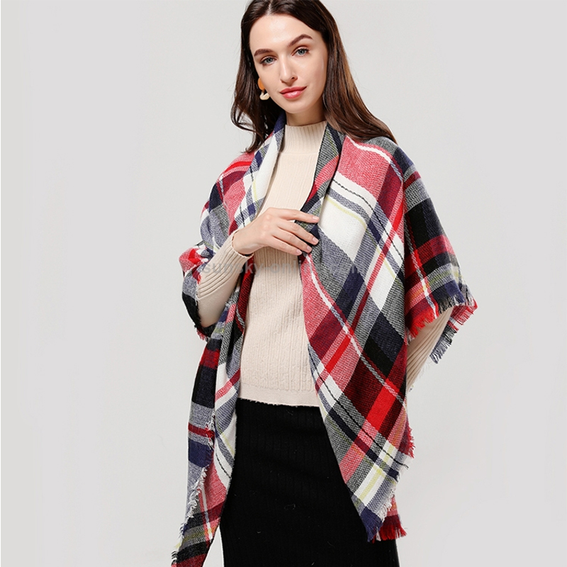 Foulard rouge noir 59po x 59po automne-hiver femme