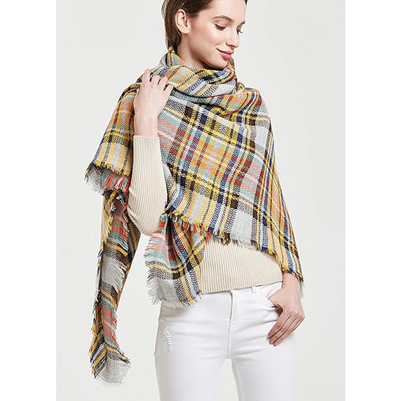 Foulard jaune bleu 59po x 59po automne-hiver femme