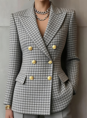 Veston à carreaux double boutonnage femme rétro