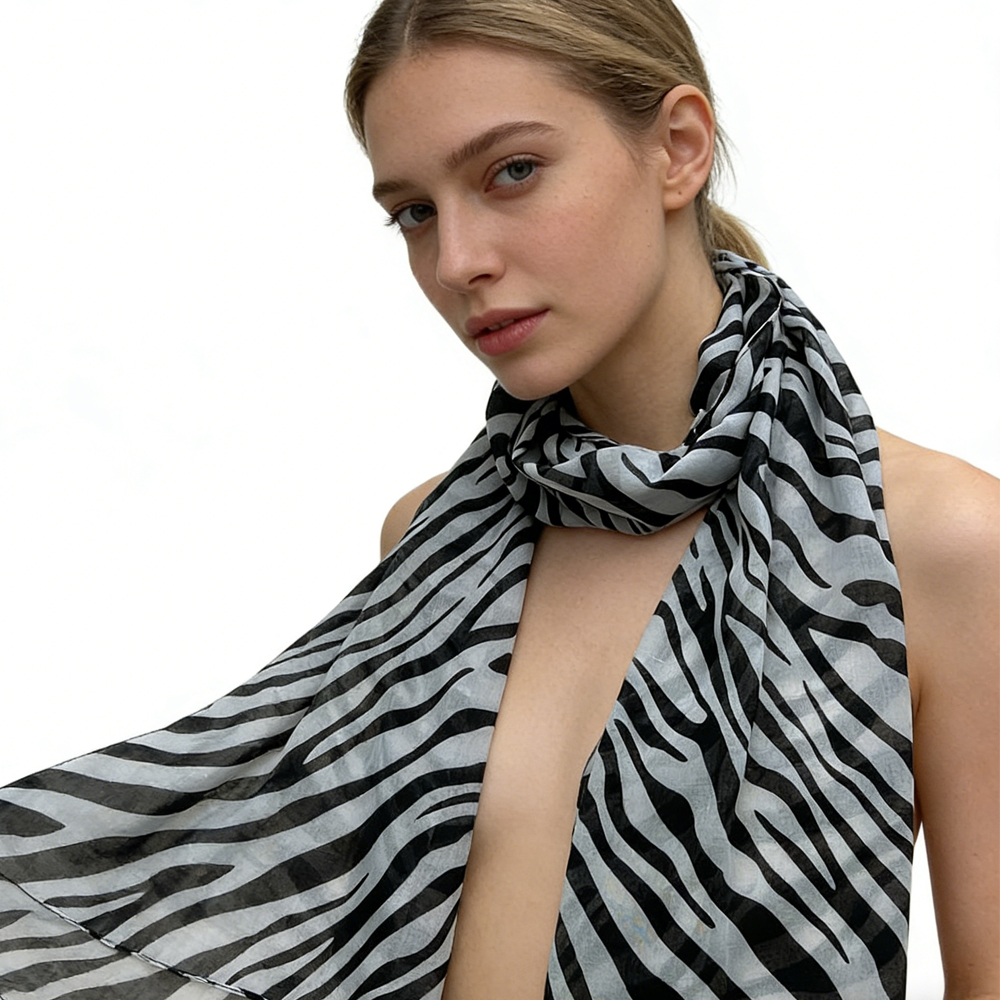 Foulard léger géométrique noir blanc monochrome