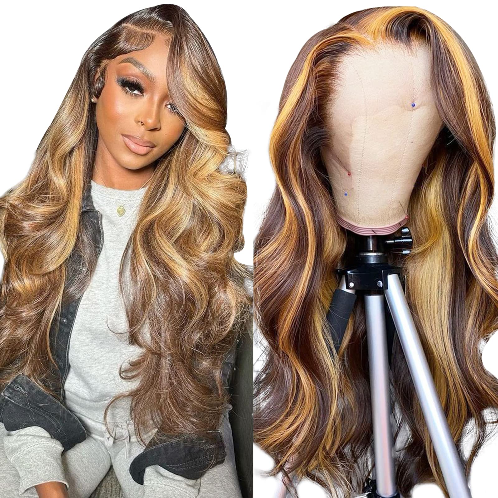 Perruque dentelle frontale P4 27 cheveux humains ondulée