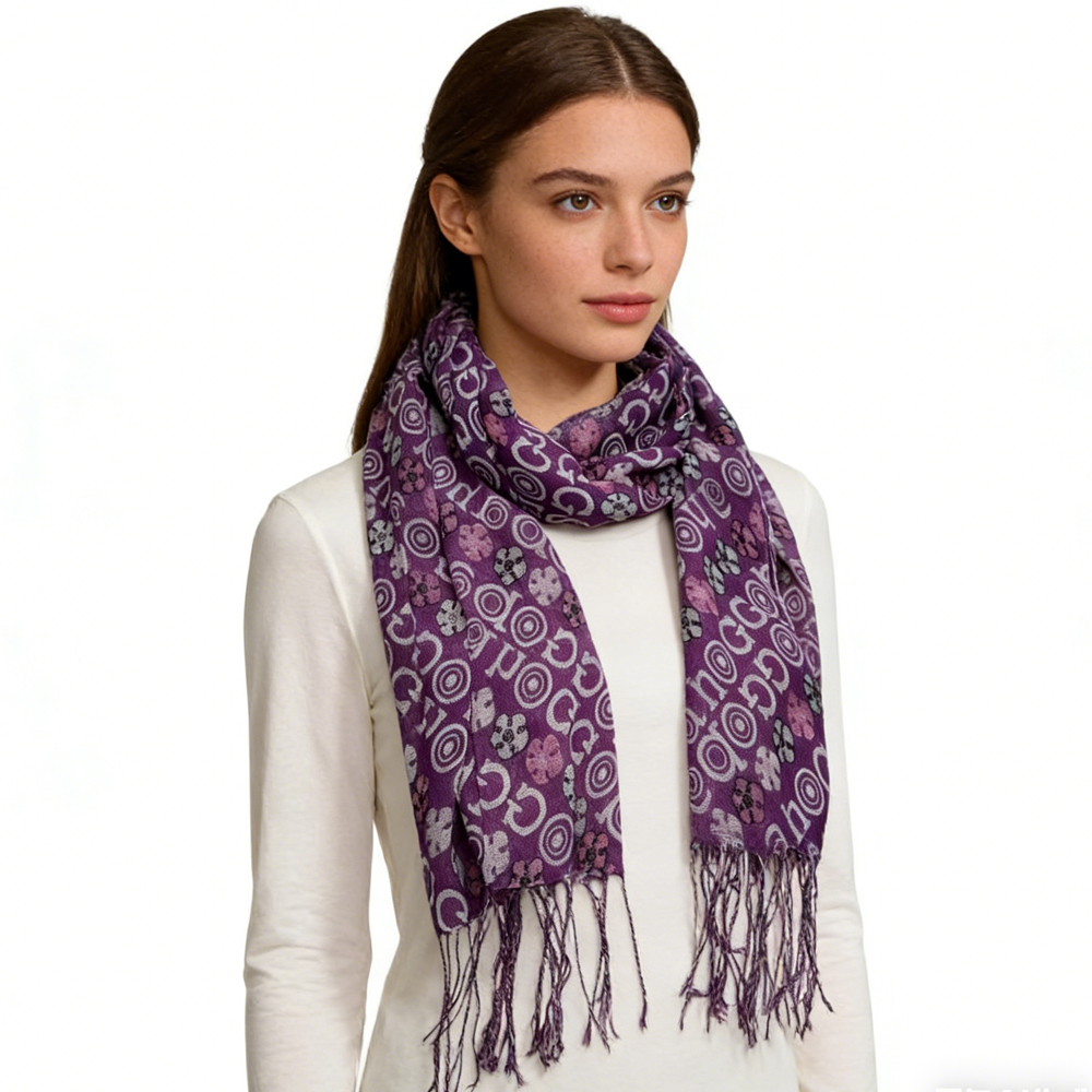 2 foulards viscose boho violet aquarelle aéré