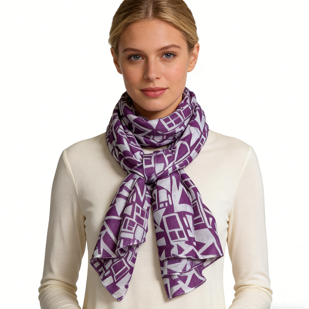 Foulard carré boho violet aspect luxe