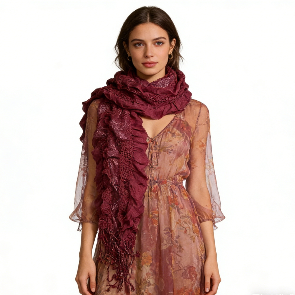 Foulard métallisé froissé magenta luxe, 2 pcs - soirée