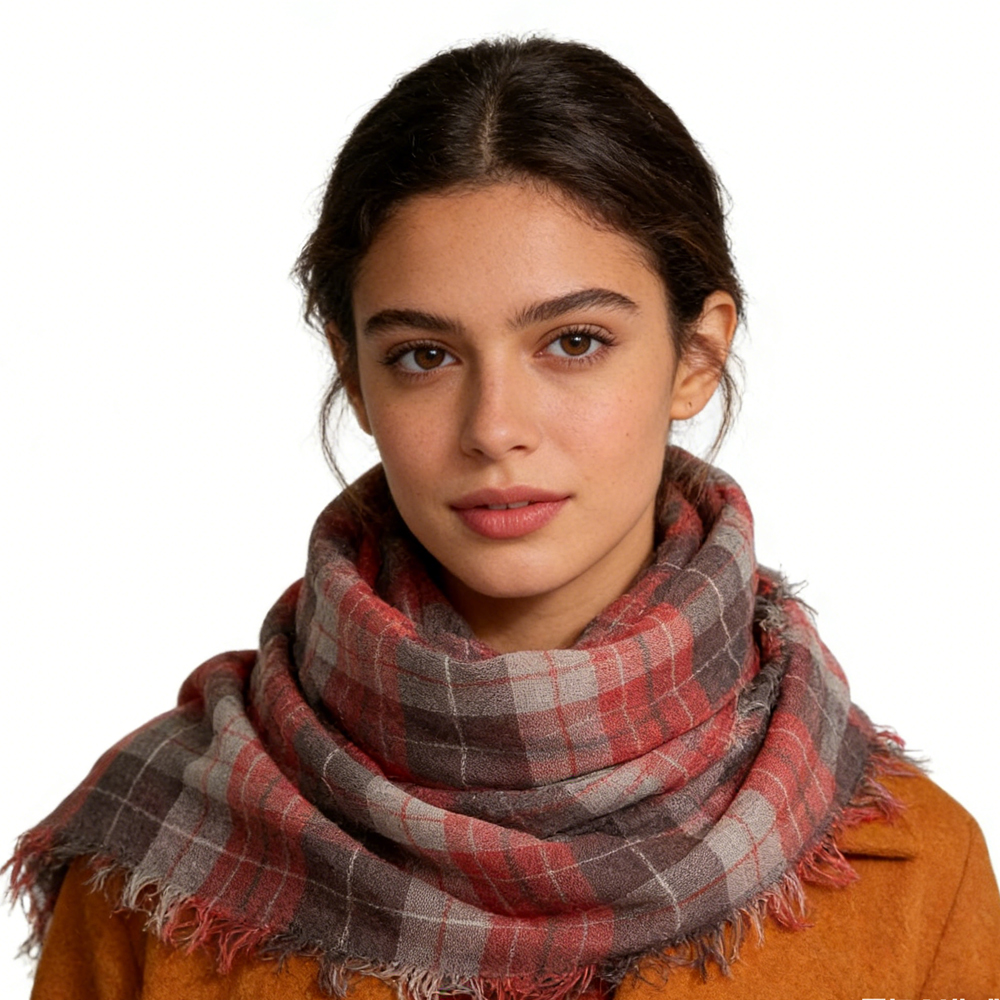 2pcs Foulard Léger Mode Orange-Rouge Teinture Filée