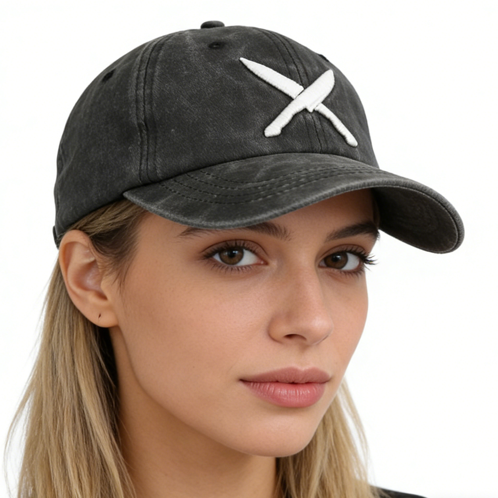 2pc casquette Knives noire coton brodée baseball ajustable