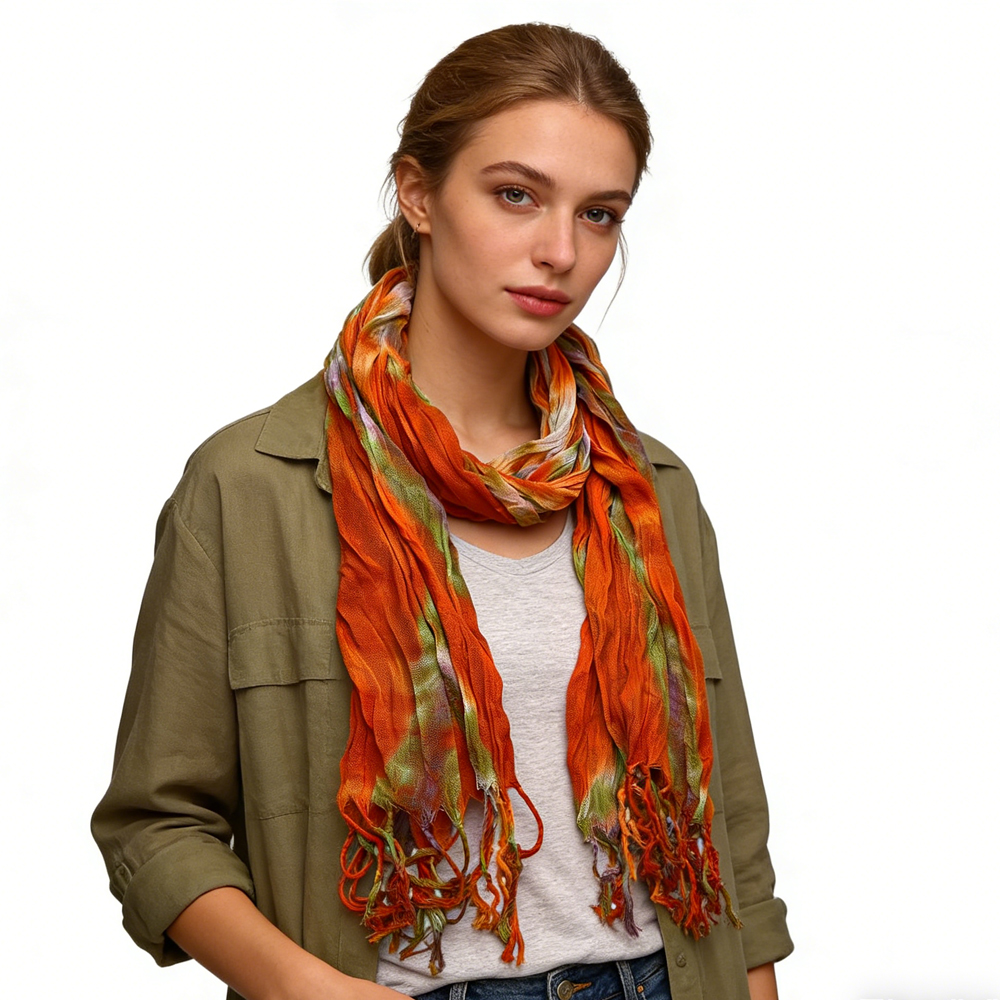 Foulard Viscose Rouge-Orange - Léger pour Robe 69x20po