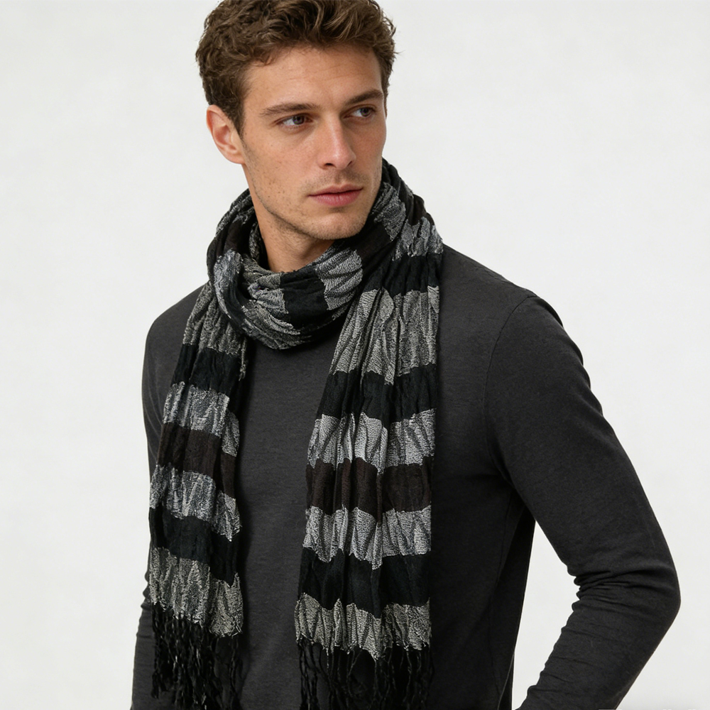 Foulard Jacquard Froissé Beige - Boho Texturé 66x28po