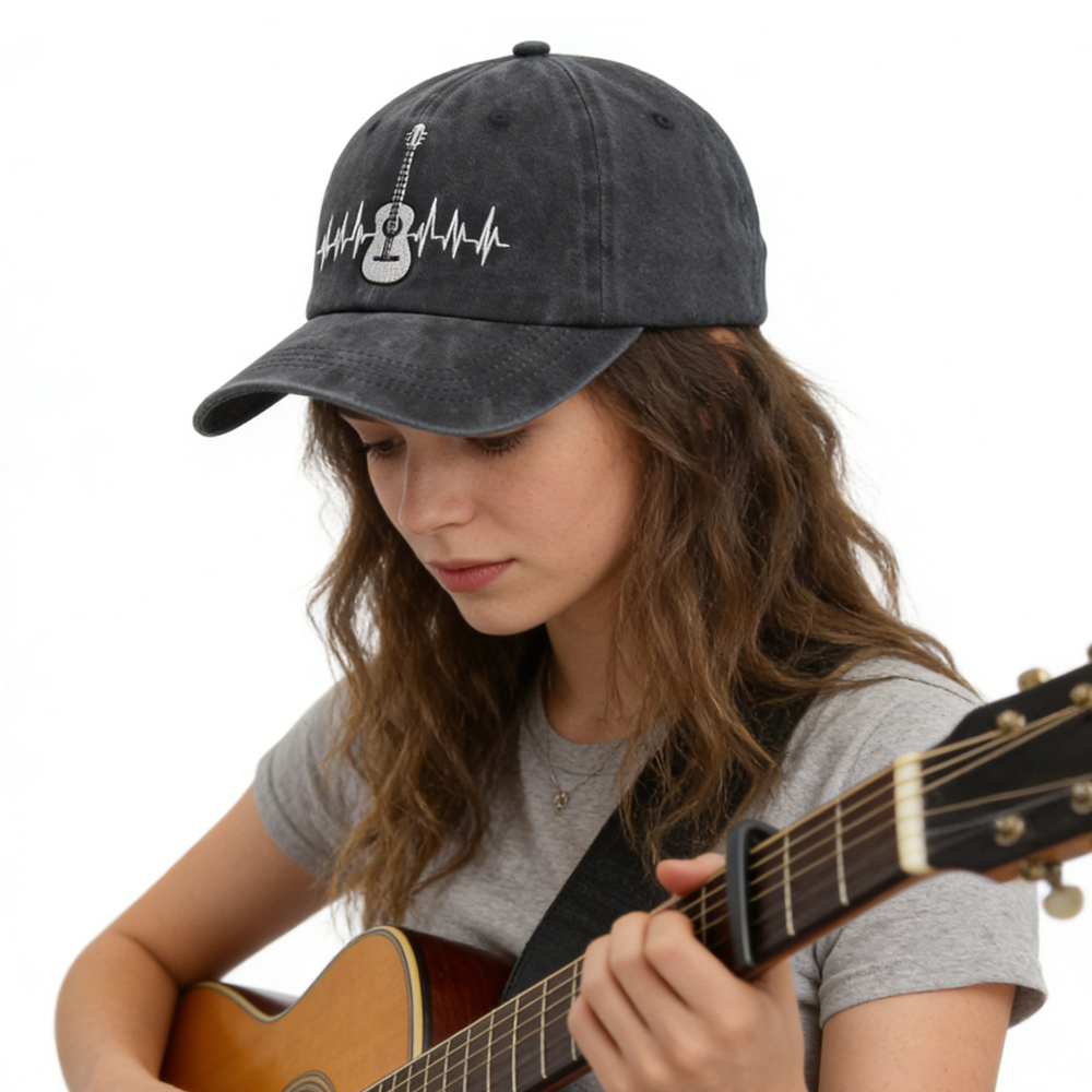 2pc casquette guitare coton brodée baseball ajustable