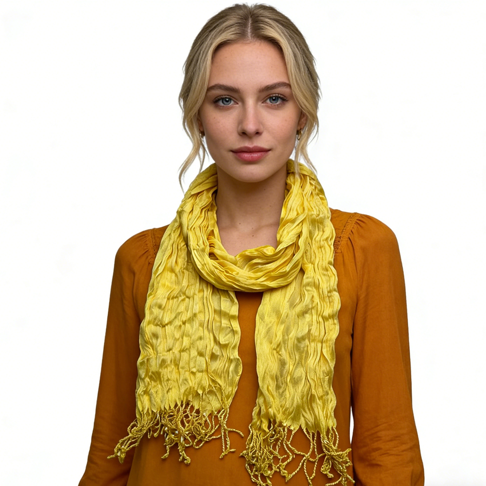 Foulard Polyester Froissé Jaune - Texturé Été 67x24po