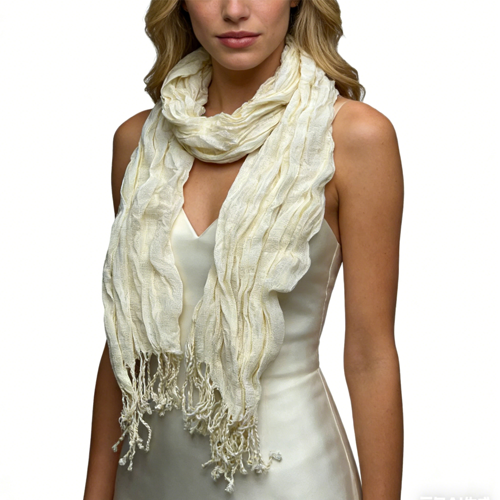 Foulard Polyester Froissé Blanc - Texturé Été 70x25po