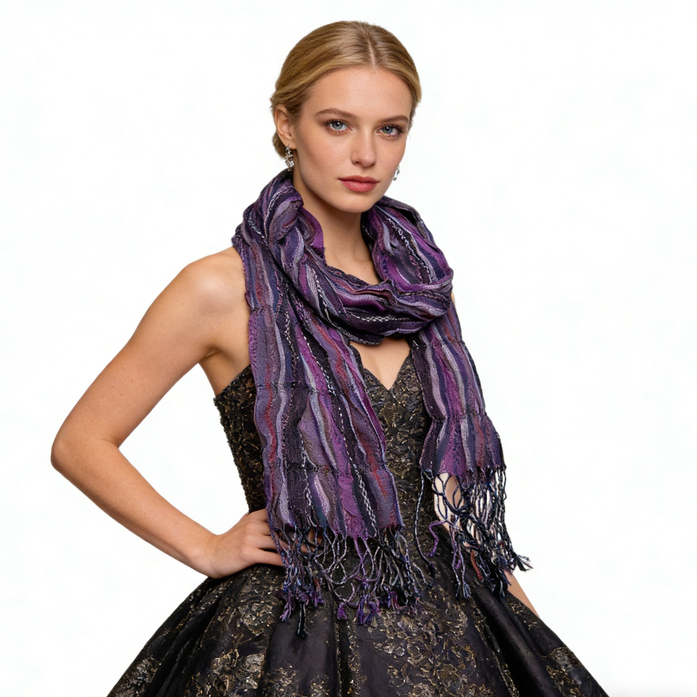Foulard Jacquard Froissé Mauve - Texturé Royal 70x29po