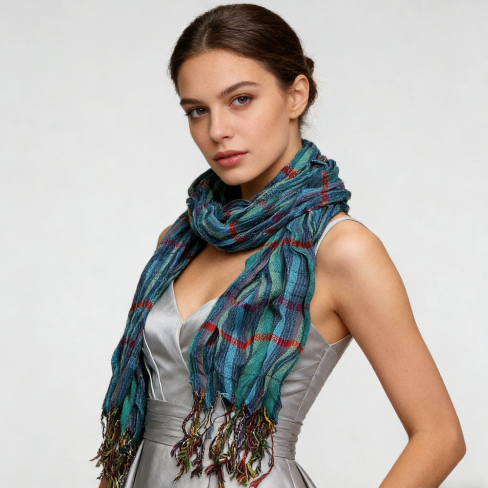 Foulard Jacquard Froissé Bleu - Très Texturé 76x28po