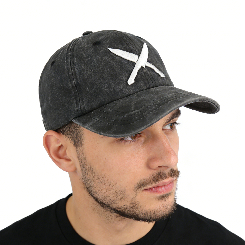 2pc Casquette Couteaux Noir Homme Femme Coton Brodé Lavé