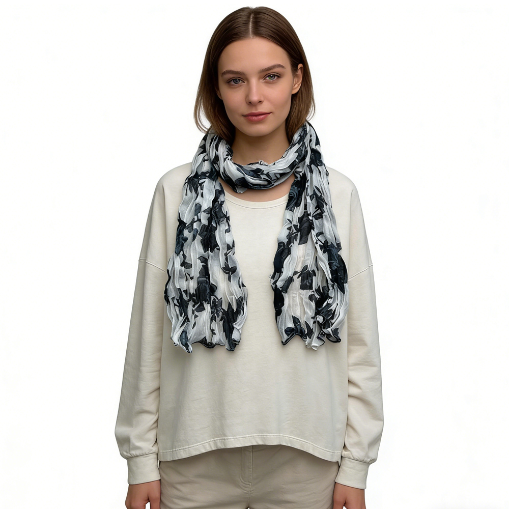 Foulard Polyester Froissé Noir et Blanc - Texturé 63x23po