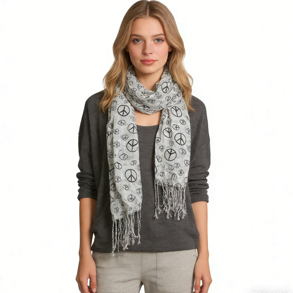 Foulard Viscose Noir et Blanc - Motif Géométrique 63x22po