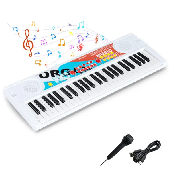 Clavier électronique enfants 49 touches micro blanc éducatif