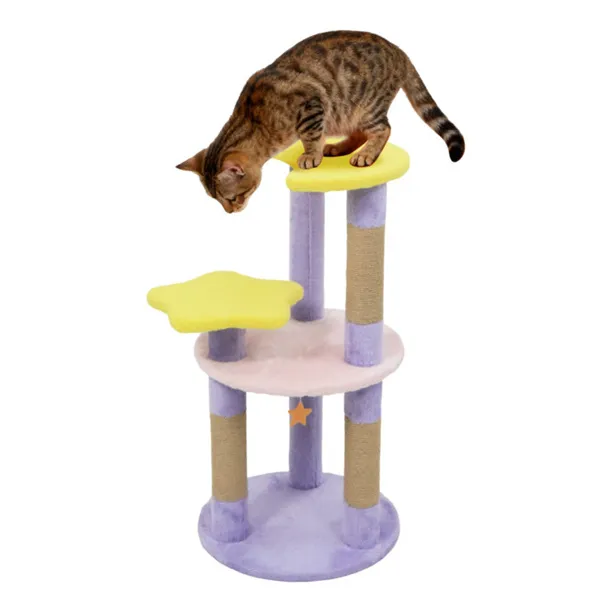 Arbre chat 29po Lune Étoile 4 niveaux Poteaux Violet