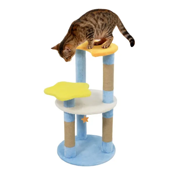 Arbre chat 29po Lune Étoile 4 niveaux Poteaux Bleu