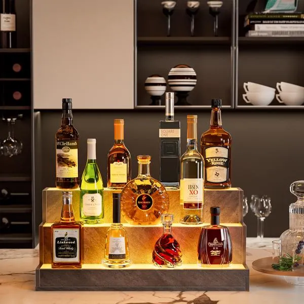 Étagère bouteilles LED 24po, 3 étages, télécommande