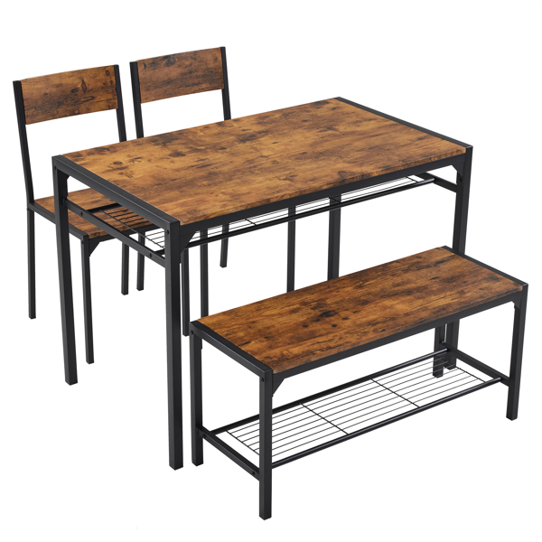 Ensemble table salle à manger 4 pers. brun rustique