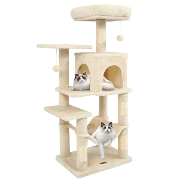 Arbre chat 44" multicouches perchoir condo hamac beige