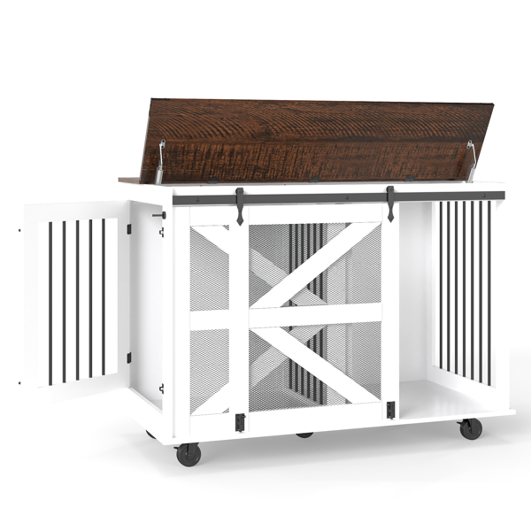 Cage chien mobile 47,2" porte alimentation, double accès, gris