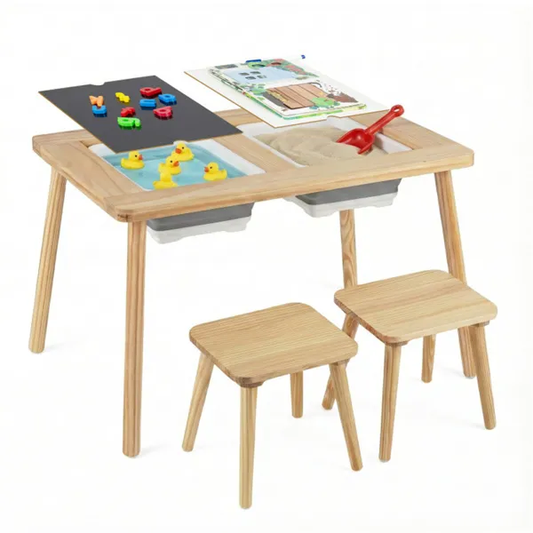 Table activités enfants chaises bois avec rangement
