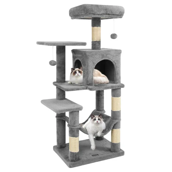 Arbre chat 44" multicouches perchoir condo hamac gris clair