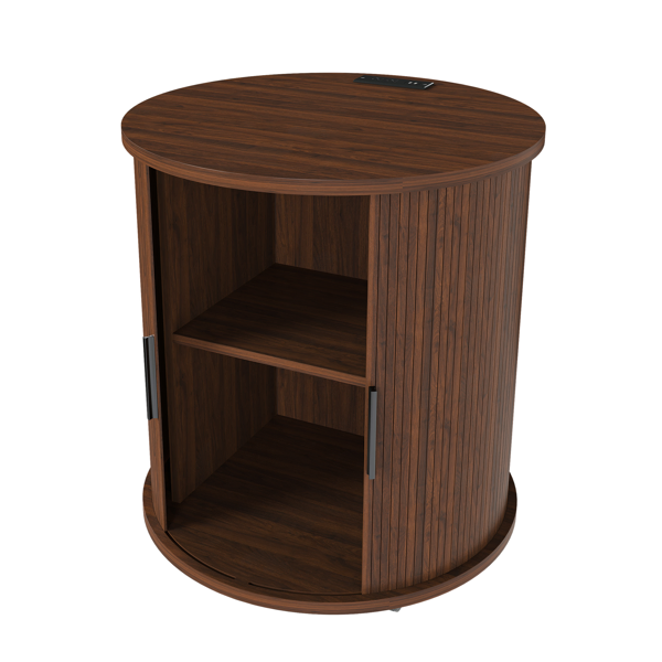2 tables chevet cylindriques, station recharge, noyer