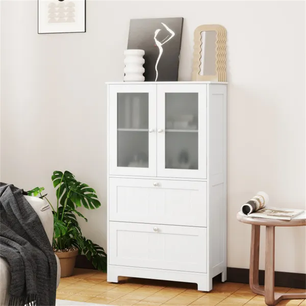Meuble rangement étages ajustables 2 tiroirs verre givré