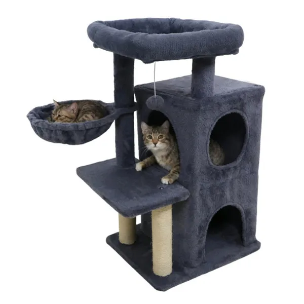 Arbre chat multi-niveaux 33,5" gris foncé 2 condos, griffoirs