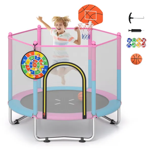 Trampoline enfants 60 po, panier basketball, cible fléchettes, 3-en-1
