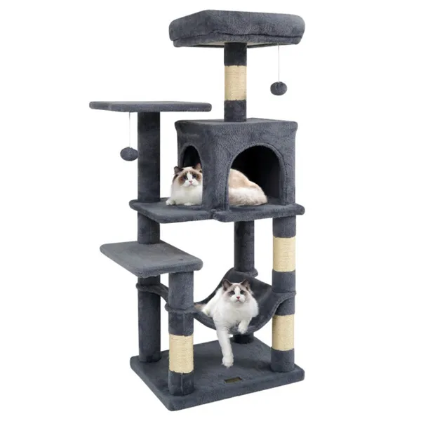 Arbre chat 44" multicouches perchoir condo hamac gris