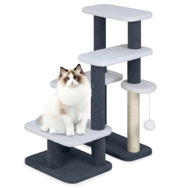 Escalier chat 2-en-1 avec griffoir sisal, 4 niveaux