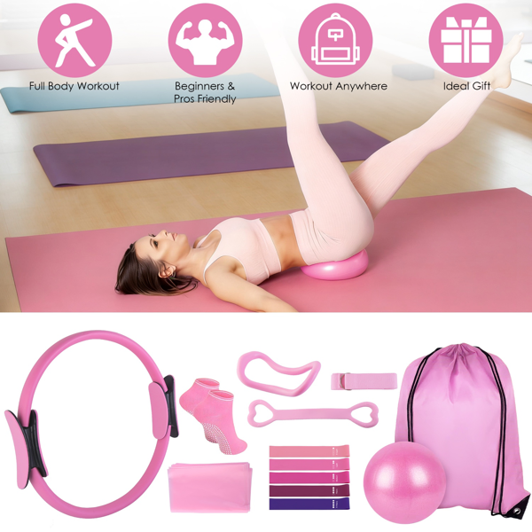 Ensemble Pilates 14 pièces anneau ballon bandes elastiques