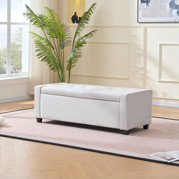 Banc rangement chambre 48po beige, ottomane lin