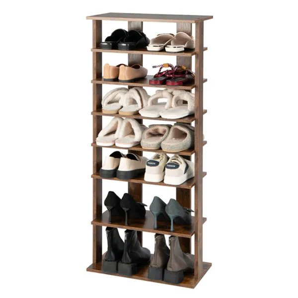 Meuble chaussures 7 étages marron rustique, ajustable